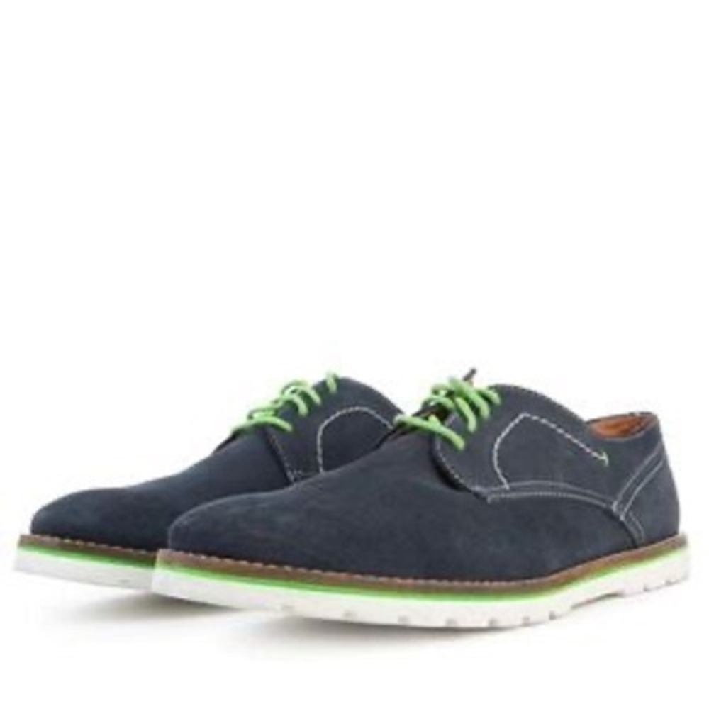 Ben Sherman Mens Navy Suede Derby Shoes Green Laces Casual Oxford Sz US 11